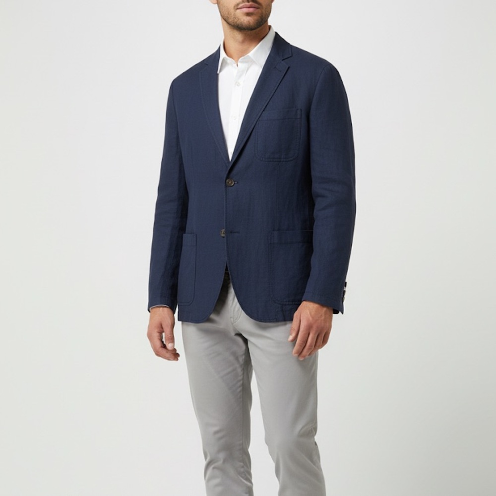 Farah Dark Navy Blue Linen Blend Blazer Men's Size XL